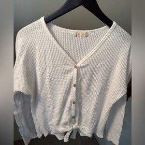 Altar'd State White Waffle Knit V-Neck Top